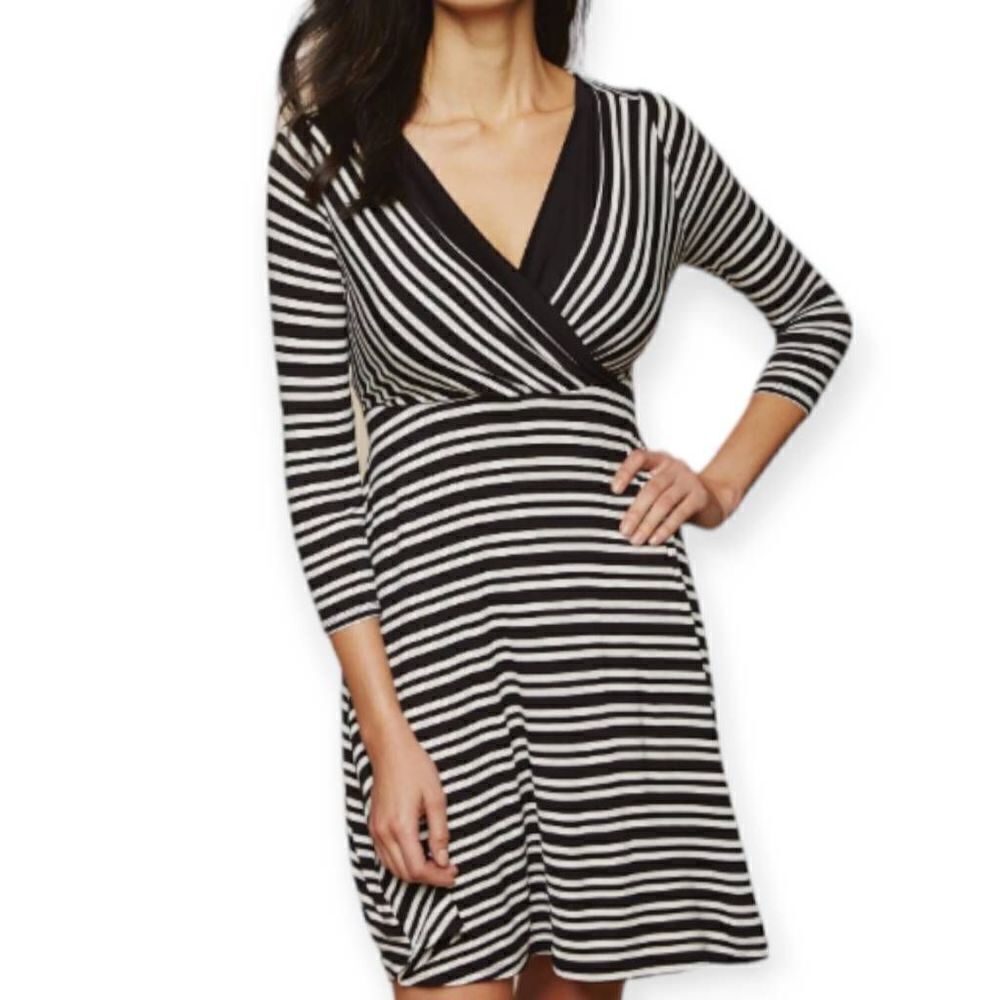 MOTHERHOOD NURSING BLACK & WHITE STRIPE DRESS SZ.XS EUC.